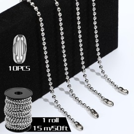 50 Feet Stainless Steel Ball Bead Chain #10/4.5mm Beaded Chain with Spool & 10pcs Matching Connectors Ball Chain for Roller Shades, Dog Tag, Bracelets, Necklace, Keychain, Jewelry & DIY Crafts