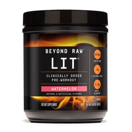 BEYOND RAW LIT Pre Workout Powder Supplement for Men and Women, Energy, Focus, Endurance, Pumps, Nitric Oxide Boost, 250mg Caffeine, Creatine, Beta Alanine, Watermelon, 30 Servings
