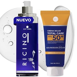 MIST JEWEL Kit facial con aceite de Ricino (castor) prensado en frío  Crema protector solar FPS 50  Paquete skincare completo para proteger e...      