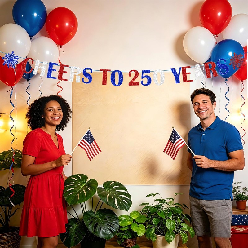 250th Anniversary Decorations CHEERS TO 250 YEARS Banner for Patriotic