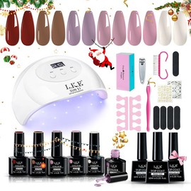 LKEnail Gel Nail Polish Kit with Professional UV Light , 6 Colors Classic Poular Gel Nail Kit Soak off Nail Polish Gel Set with Base Matte/Glossy Top Coat Nail Art Decorations Manicure Tools DIY Salon Christmas Gifts - Color: Amber Scarlet-6 color nail p