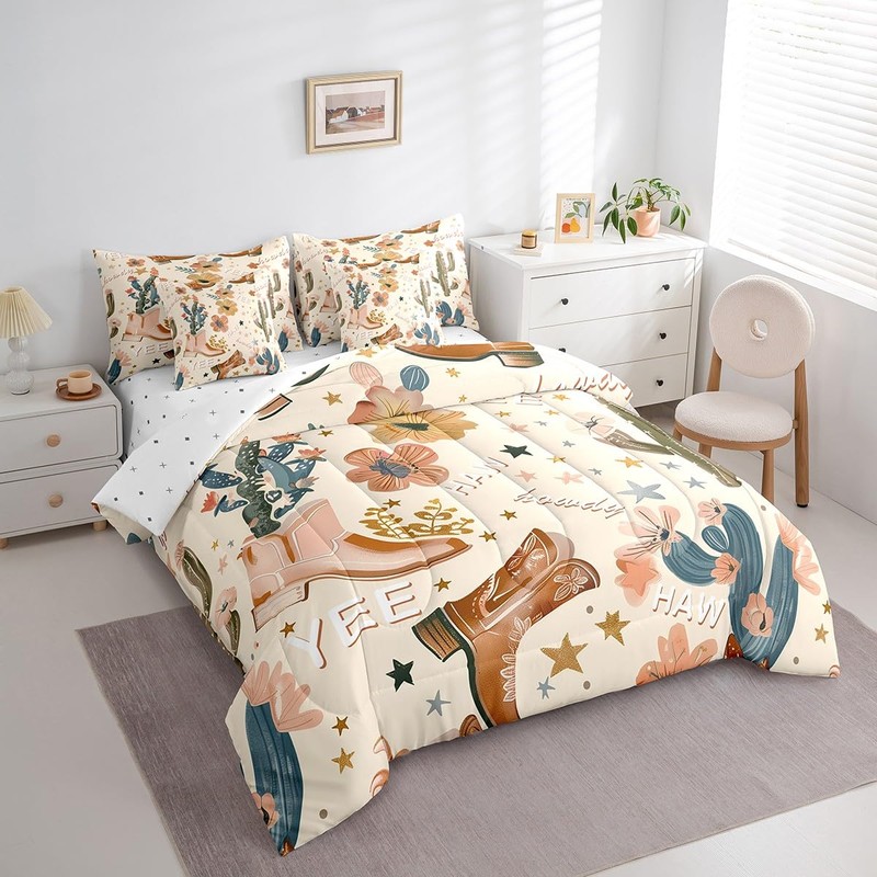 Manfei 7pcs Cowgirl Comforter Set Full Size, Country Western Cowboy