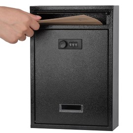 KYODOLED Locking Wall Mount Mailbox, Mail Boxes with Combination Lock for Outside, Security Drop Box with Code,12.4H x 8.54L x 3.35W Inches, Black