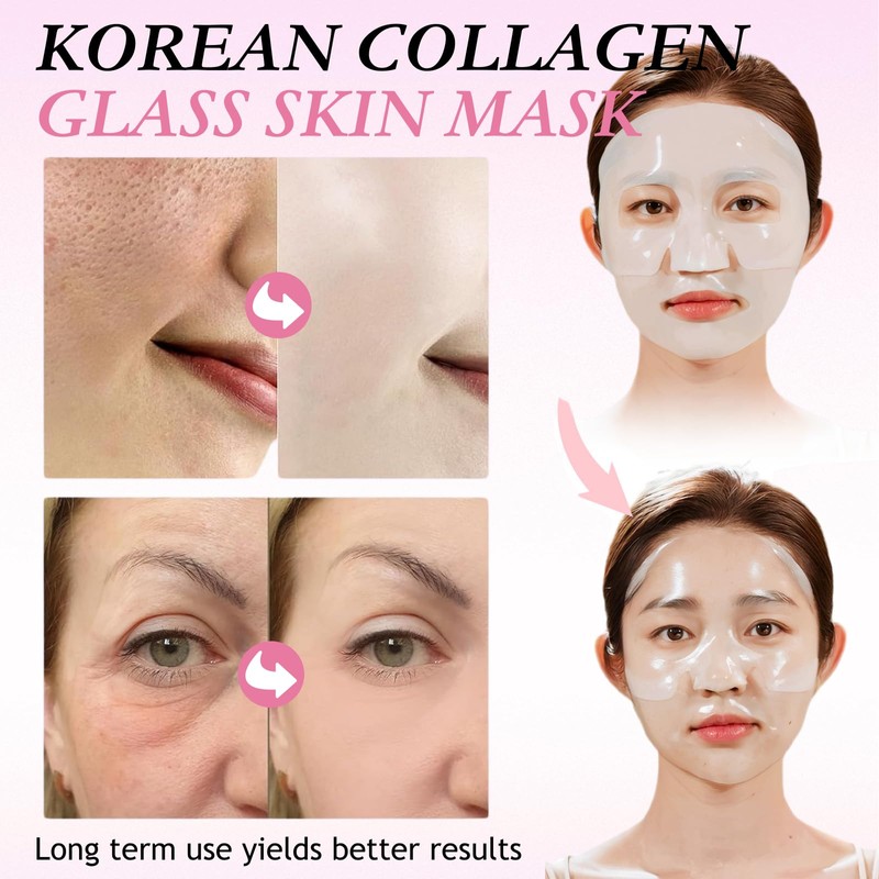 6pcs Glass Skin Face Mask With Collagen, Deep Hydration Collagen