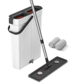 Mop and Bucket with Wringer Set,Hands Free Flat Floor Mop and Bucket,2 Washable Microfiber Pads Included,Wet and Dry Use, Home Floor Cleaning System for All Floor Types and Windows