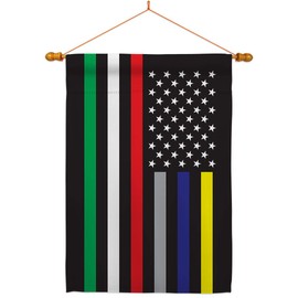 US First Responders Line House Flag - Dowel Set EMT Paramedic EMS Nurse Emergency Medical Technician Supoort - Decoration Banner Small Garden Yard Gift Double-Sided Made in USA 28 X 40