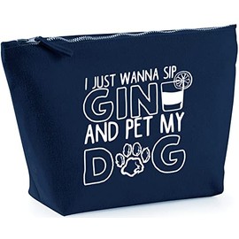 Hippowarehouse I just want to sip gin and pet my dog printed make up cosmetic wash bag 18x19x9cm