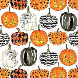 IHR Ideal Home Range Cocktail Napkins Disposable 3-Ply Paper Party Napkin Pack, 5" x 5", Pumpkin Pattern, 20-Count