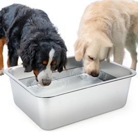 5 Gallons Large Dog Water Bowl, Stainless Steel Metal Dog Bowls, Large Capacity Pet Food Bowl Water Dish for Indoor and Outdoor Universal for Giant Dogs 17.7x13.8x6 Inch