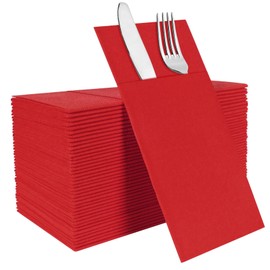 Iylllwly Red Paper Napkins Disposable, Dinner Napkins with Built-in Flatware Pocket, Cloth Like Napkins, Prefolded for Knives and forks Linen-Feel Hand Napkins for Parties, Weddings, Events, 50 Pack