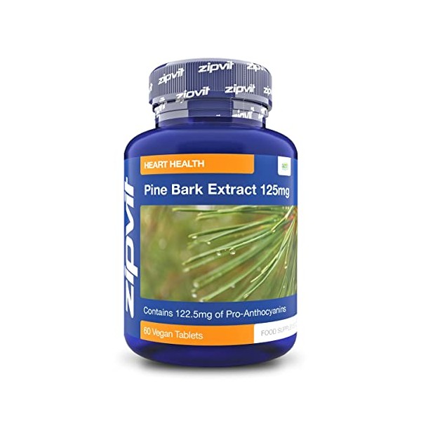 Pine Bark Extract 125mg, 60 Vegan Tablets. 122.5mg Pro-anthocyanins. Made in UK.