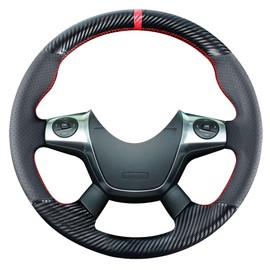 Carkooler - Funda para volante de fibra de carbono para Ford Focus 2012 2013 2014 2015 2016 2017 / Ford Escape SUV 2013-2016 / Ford C-Max 15 pulgadas Accesorios interiores de piel