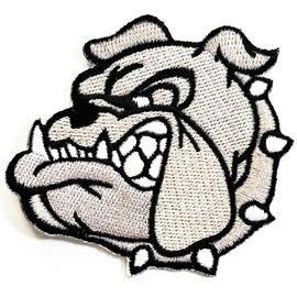 Head Bulldog Pitbull face Left Gray Cartoon Animal Sticker Embroidery Patch Cute Puppy Pug Dog Pitbull Bulldog Dog Pet Iron-on Patch Embroidered Applique English Dog Canine Mastiff Craft (03)