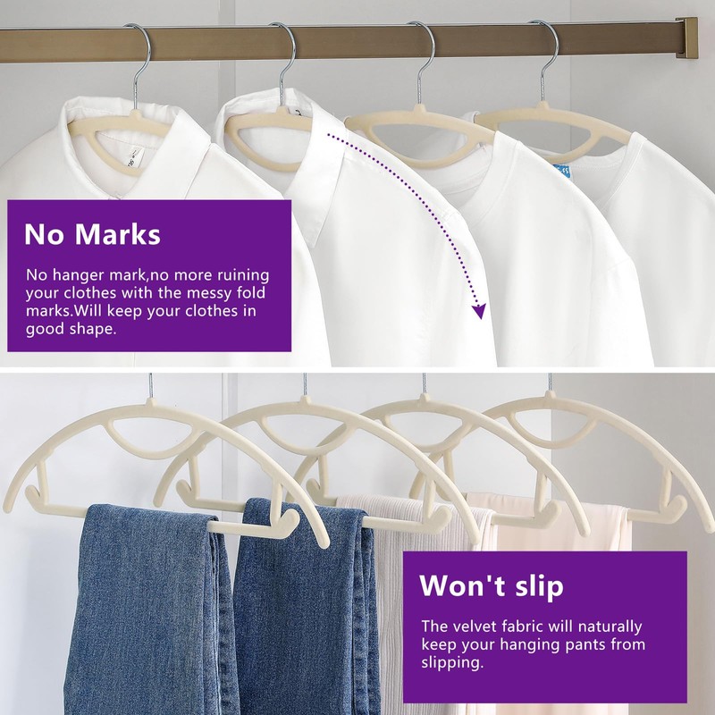MIZGI Premium Velvet Hangers 50-Pack,No Shoulder Bump Hangers W/Tie Bar