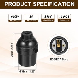 MECCANIXITY E26 E27 Light Socket, 16pcs 250V 660W 3A Lamp Socket Screw Base Bulb Holder for Retro Pendant Light Vintage Retro Halogen Chandelier, 32x58mm