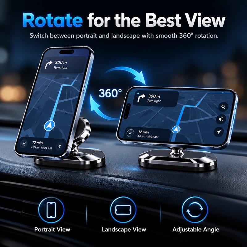 360° Magnetic Car Phone Holder for Driving – Rotating Universal