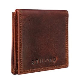 STILORD 'Cody' Viennese Leather Box with Note Compartment Small Wallet Mini Purse Slim Wallet Vintage Coin Purse Coin Case Genuine Leather, Kara - Cognac, coin purse