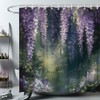 Purple Vine Flower Shower Curtain Dark Violet Floral Sage Green