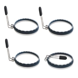 YOLCAR Silicone Egg Rings, 4 Pack Upgraded Leak-proof Liquid Egg Fryer Ring, Nonstick Egg Bite Mold for Breakfast Sandwiches and Pancake, Half Black