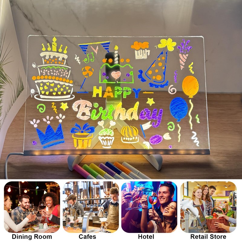 Ntrjtrss LED Notiztafel mit Farben, Acryl Notiztafel mit 7 Farben