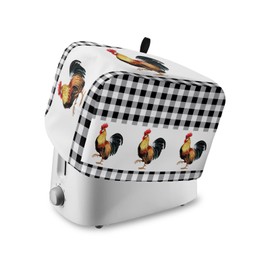 Toaster Dust Cover with Pockets, Rooster Summer Farm Style Black White Buffalo Plaid Soft Washable 2 Slice Toaster Cover, Dust-proof Cover for Small Appliance Cover and Fingerprint Protection