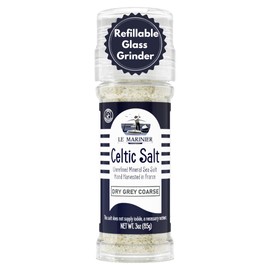 Le Marinier French Sea Salt Dry Grey Coarse, 3oz Refillable Glass Grinder. Mineral Rich 100% Natural and Unrefined. Coarse Sea Salt Organic. Hand Harvested Mineral Salt (3oz)