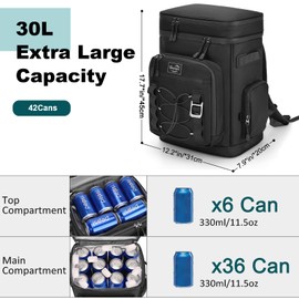 YOUNGOA 42Cans Insulated Cooler Backpack Waterproof for Men & Women, Large Leak Proof Backpack Cooler for Beach, Black