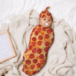 Burrito Pizza Baby Stuff Newborn Swaddle Blanket with Beanie Set, Soft and Stretchy Baby Blanket Swaddle Sack for Boy and Girl