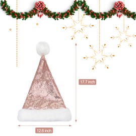 SATINIOR 2 Pieces Christmas Hat, Unisex Velvet Fabric Christmas Hat, Santa Hat with Comfort Lining and Rose Gold Sequins for Adults, New Year, Christmas