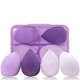 AmiCera Makeup Sponge, Beauty Blender 4 Pack Latex Free Beauty Makeup Powder Puff Blending Blender Foundation Concealer for Liquid, Powders, Creams, with 1 Sponge Holder Case, Purple