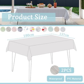 2pcs 137*180cm Plastic Tablecloths Waterproof Grey Checkered PVC Table Cloth Wipeable Table Cover Rectangular,Plaid Table Cover Wipe Clean Tablecloth Oil Cloth Outdoor Tablecloth for Party,Picnic