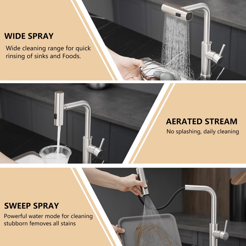 Modern Single Handle 360° Swivel Stainless Steel Waterfall Kitchen Faucet
