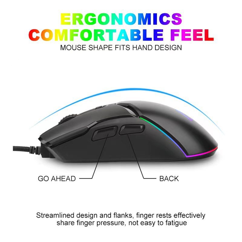 RGB Gaming Mouse 7200DPI USB Mouse Wired 6 Keys ABS