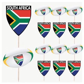AK Giftshop South Africa Flag Rugby Ball Food & Cupcake Picks Toppers Party Decorations (14 Pack)