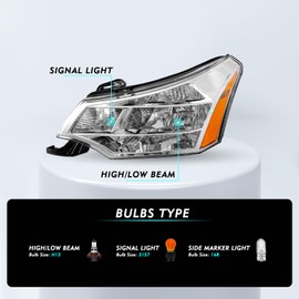 TUSDAR OEM Factory Headlight Assembly w/Bulbs for 2008 2009 2010 2011 Ford Focus S | SE | SES | SEL Chrome Housing (Left Driver Side)