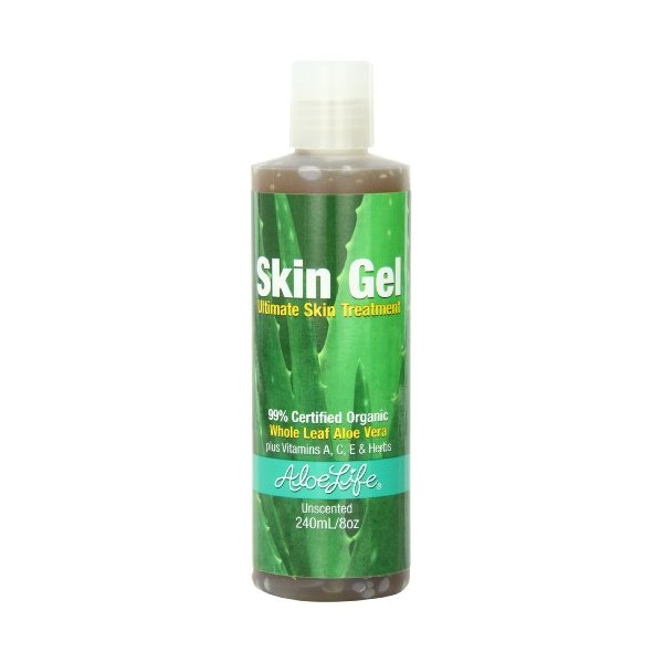 Aloe Life – Skin Gel & Herbs Ultimate Skin Treatment, 99% Certified Organic Whole Leaf Aloe Vera, Vitamins C, A, & E, Head-to-Toe Skin Care Support for the Whole Family, Fragrance-Free (8 oz)