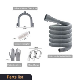 6.5 Ft Washing Machine Universal Drain Hose Flexible, Dishwasher Drain Hose Extension Kits, Corrugated Replacement Washer Hose Repair, 2 Clamps, 1 U-Bend Holder, 1 Adapter, 1 Protective gloves, Gray