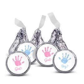 216 Gender reveal handprints kisses labels Baby shower stickers for hershey kiss chocolates, tags party favor decorations