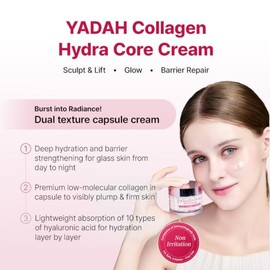 YADAH Crema Hydra Core con colágeno (50 g): hidratación, cuidado de las arrugas, reafirmante. Colágeno de bajo peso molecular, ácido hialurónico.