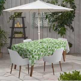 Vargottam Indoor/Outdoor Tablecloth 58x82 Inch RectangleTablecloth with Umbrella Hole and Zip- Waterproof Patio Table Cloths- Table Covers for Backyard Rectangular Table- White