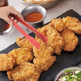 3-Piece Plastic Kitchen Tongs, 6, 8, 10 Inch, Non-Slip Mini Serving Cooking Tool for Food, Barbecue, Vegetables, Bread Clip, Salad, Baking, Bakery (Red)