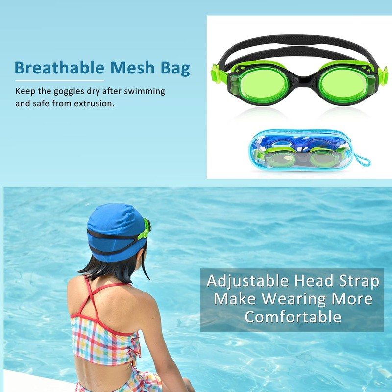 Kids Swimming Goggles with Adjustable Strap 2 Pack, Anti Fog