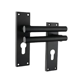 Infinity Decor Matt Black Straight Euro Lever Lock Door Handle on Rectangular Backplate Set Passage Door Pulls – Suitable for All Internal & External Door