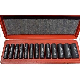 CAL-HAWK AISDCVB133M 3/8" Dr. 6 POINT Metric Deep Impact Socket Set | 13 Piece | Chrome Vanadium Steel | Metric Size Sockets