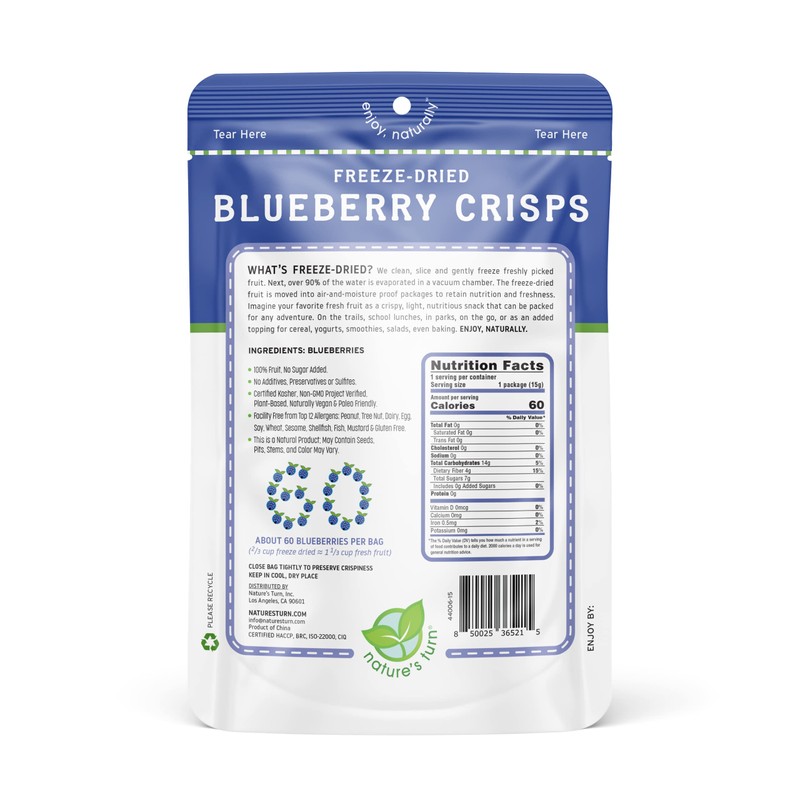 Nature’s Turn Freeze-Dried Fruit Snacks, Blueberry Crisps, Pack of 12
