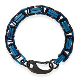 West Coast Jewelry Crucible Men's Byzantine Chain Blue and Black Plated Steel Bracelet (11mm) - 9"