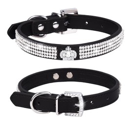Diamond Dog Collar for Small Dogs Fancy Crown Bling Bling Jeweled Pet Collar for Girls Puppy Cat Collars for XXS XS Small Medium Large Dogs (Black, S)