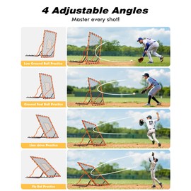 Baseball Rebounder Net, 4x4.5 FT Baseball& Softball Pitch Back Rebounder with 4 Adjust Angles, Volleyball Training Equipment for Baseballs,Lacrosse,Soccer, Backyard Pitching Fielding Catching Practice