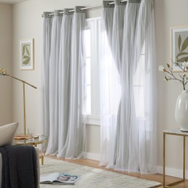 TOWN & COUNTRY LUXE Talia Double Layer Indoor Curtains, Sheer and Room Darkening Blackout, Grommet Top, Energy Efficient, 2-Pack Set, 52"x96", Soft Grey