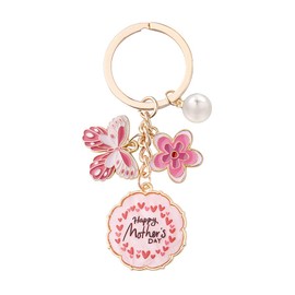 Happy Mother's Day Keychain for Women Mom Mothers Day Gifts for Grandma Butterfly Floral Keychains to Mother from Son Daughter Pink Flower Keyring Cute Grandma Gift from Grandchildren